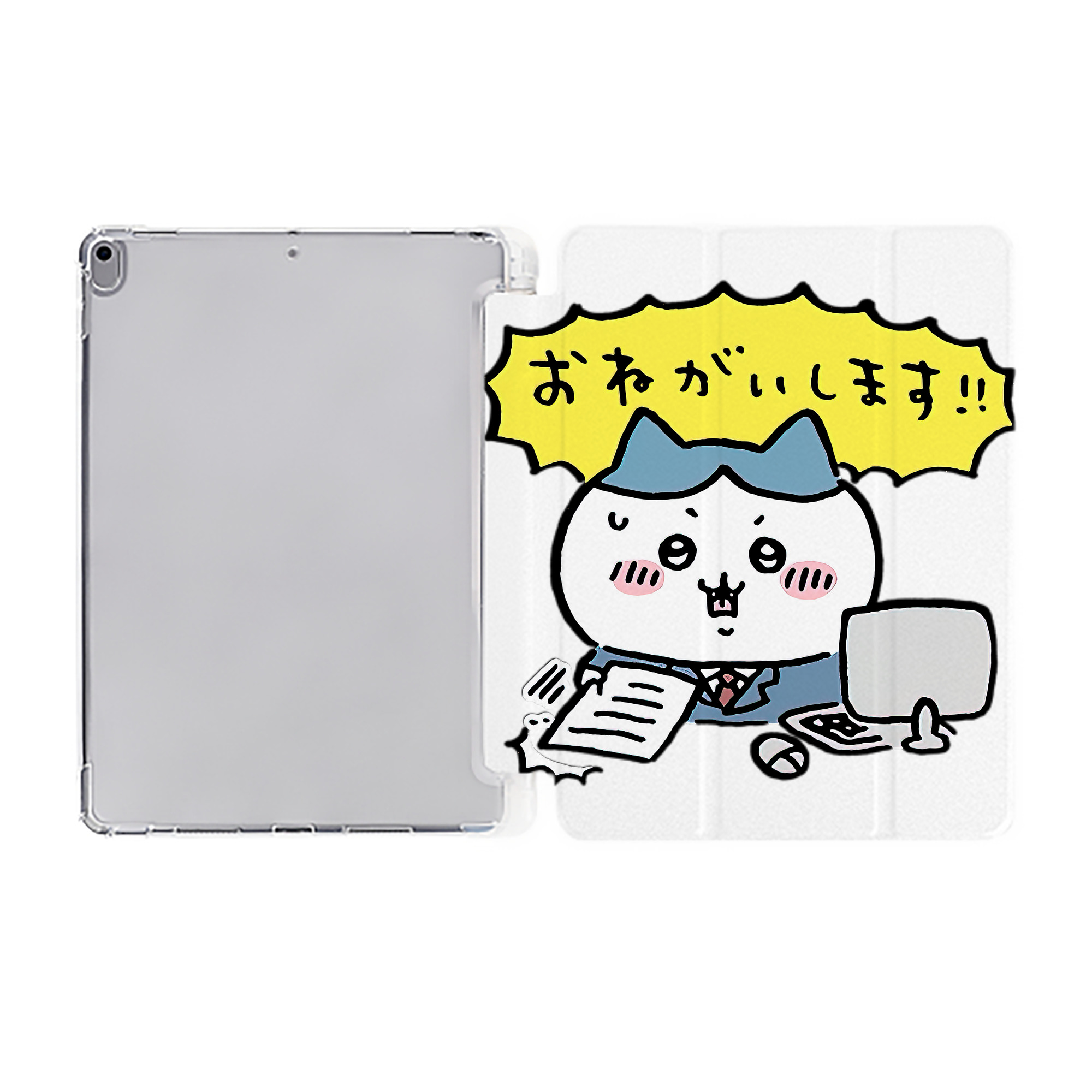 （画像用） ちいかわ ハチワレ Chii-kawa hachiware IPad ケース ペン収納付き 三つ折りスタンド PUレザー×シリコン 対応機種9.5/10.5/10.9インチ